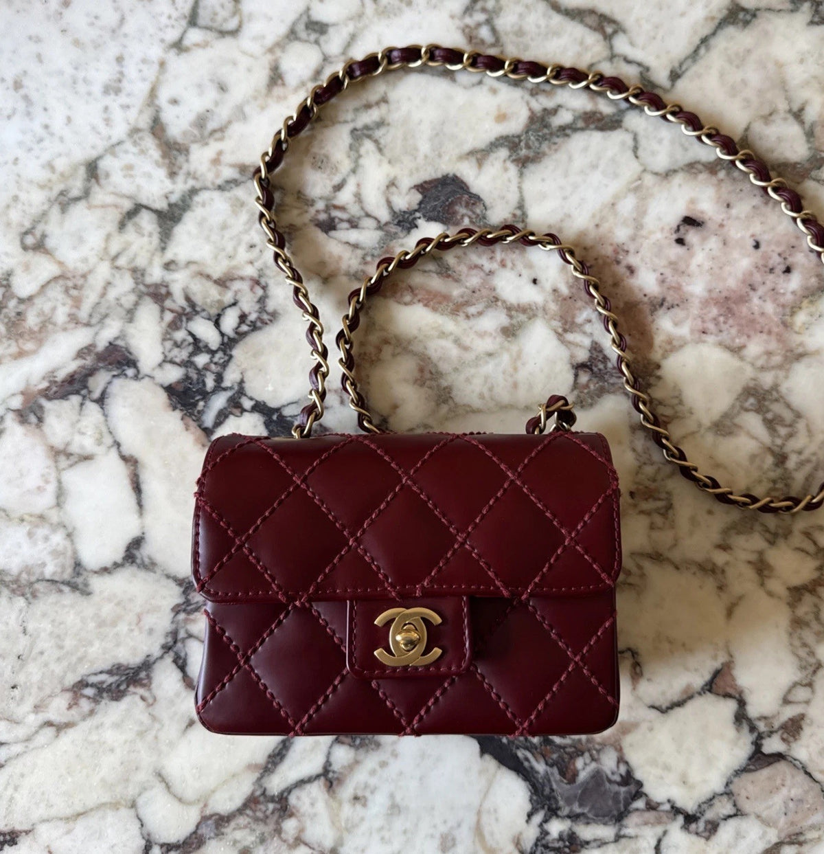 Burgundy Chanel Mini Flap Bag